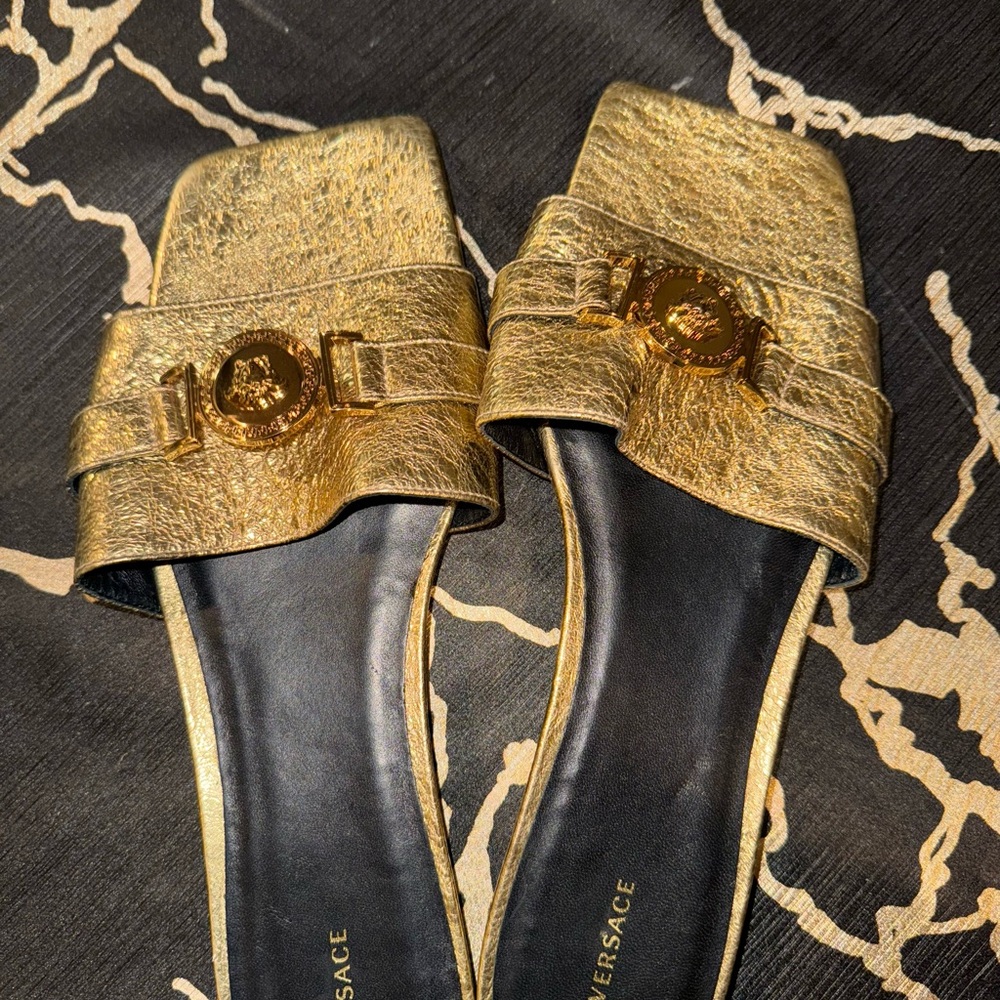 Versace Gold Sandals with Ornate Embellishments
